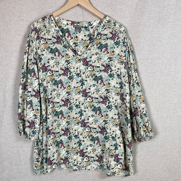 Falls Creek Womens Popover Top Size 2X Textured 3/4 Sleeve Vneck Office Career - Picture 1 of 9